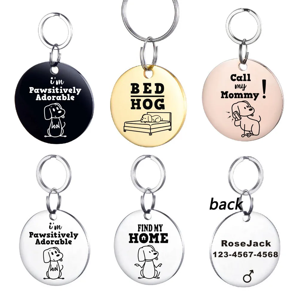 ID Tags For Dog And Cat Round Pet ID Tags Personalized solid stainless steel pets in tags Pet Name+ tel Phone+ Sex