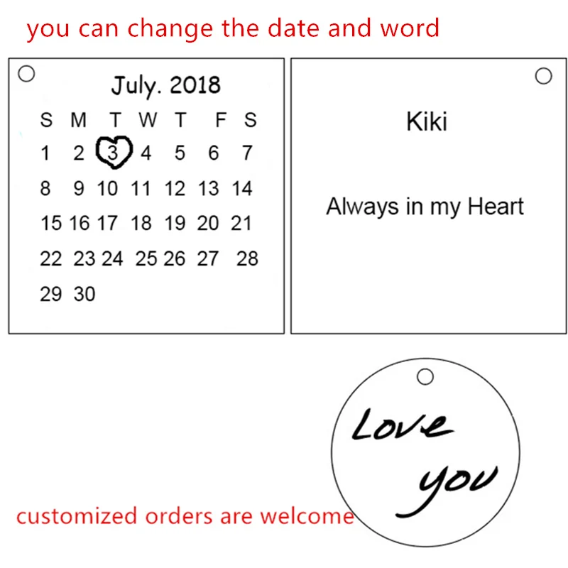 Fathers Day Sale Personalized Calendar Keychain Signature calendar key chain Hand Stamped Date highlighted with heart | Украшения и
