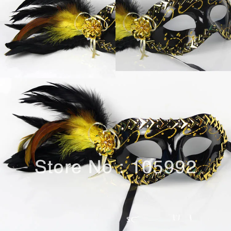 

Venice noble imitation steel side painted feather masks party masks