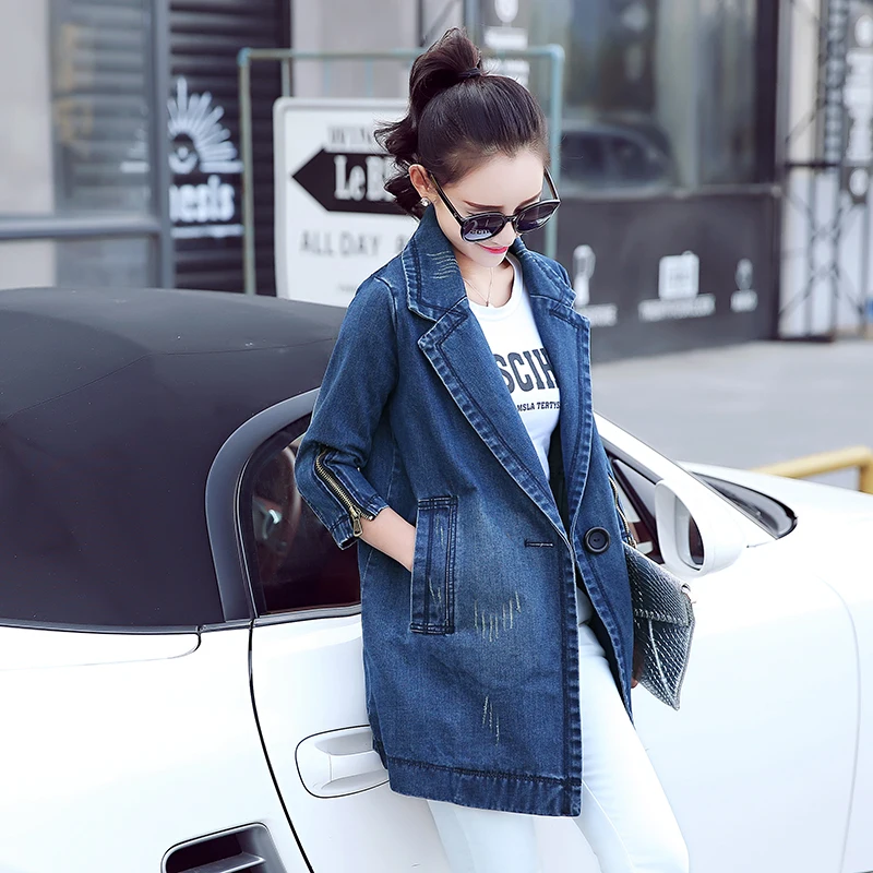 2017 spring new jeans coat fashionable long loose female tide | Женская одежда