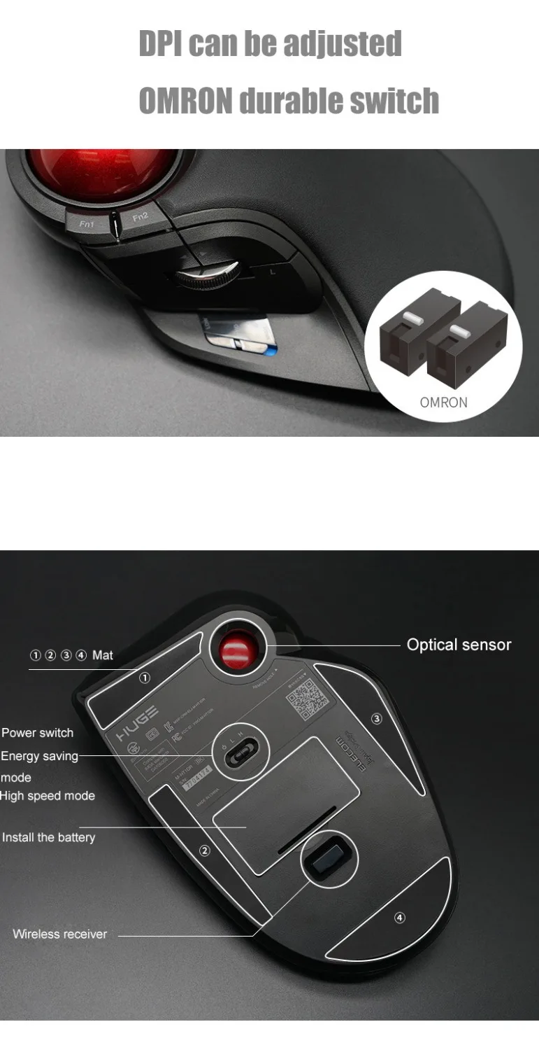 Беспроводная мышь 2 4G trackball DIP регулируемая для профессионального рисования сад
