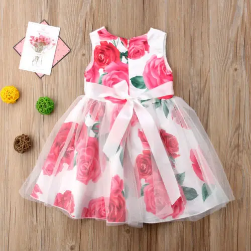 Новинка 2018 года летнее платье принцессы с цветочным принтом и розами для девочек