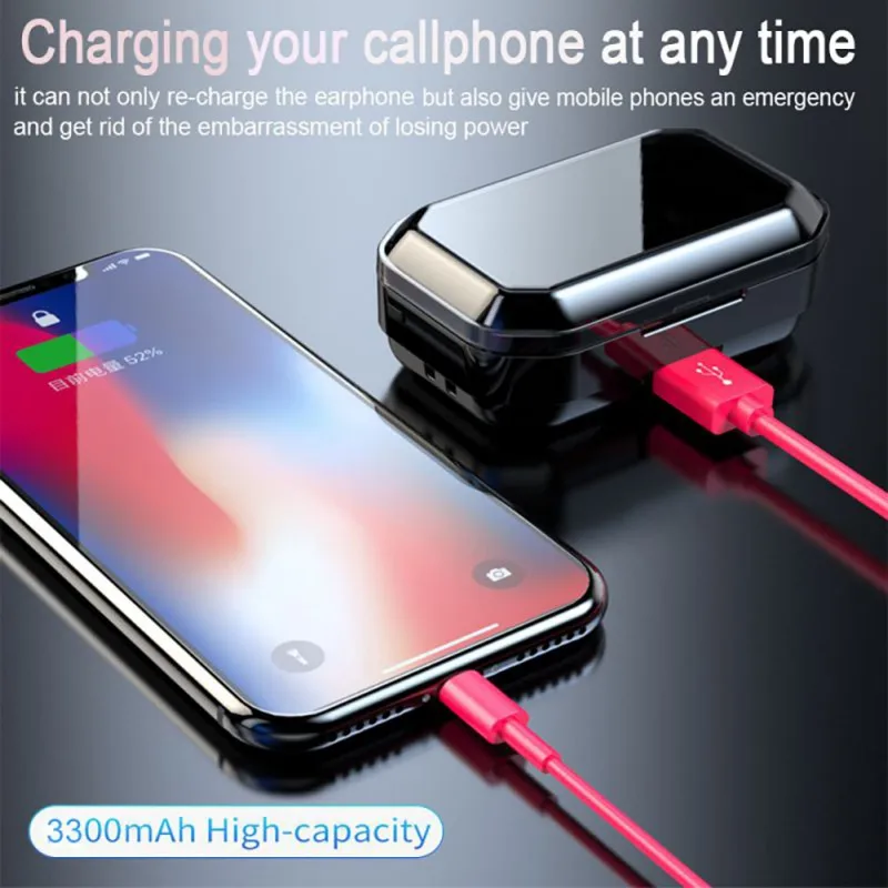 TWS 5,0 G02 Bluetooth наушники 9D стерео беспроводные наушники IPX7 водонепроницаемые наушники 3300 мАч LED Smart Power Bank держатель для телефона