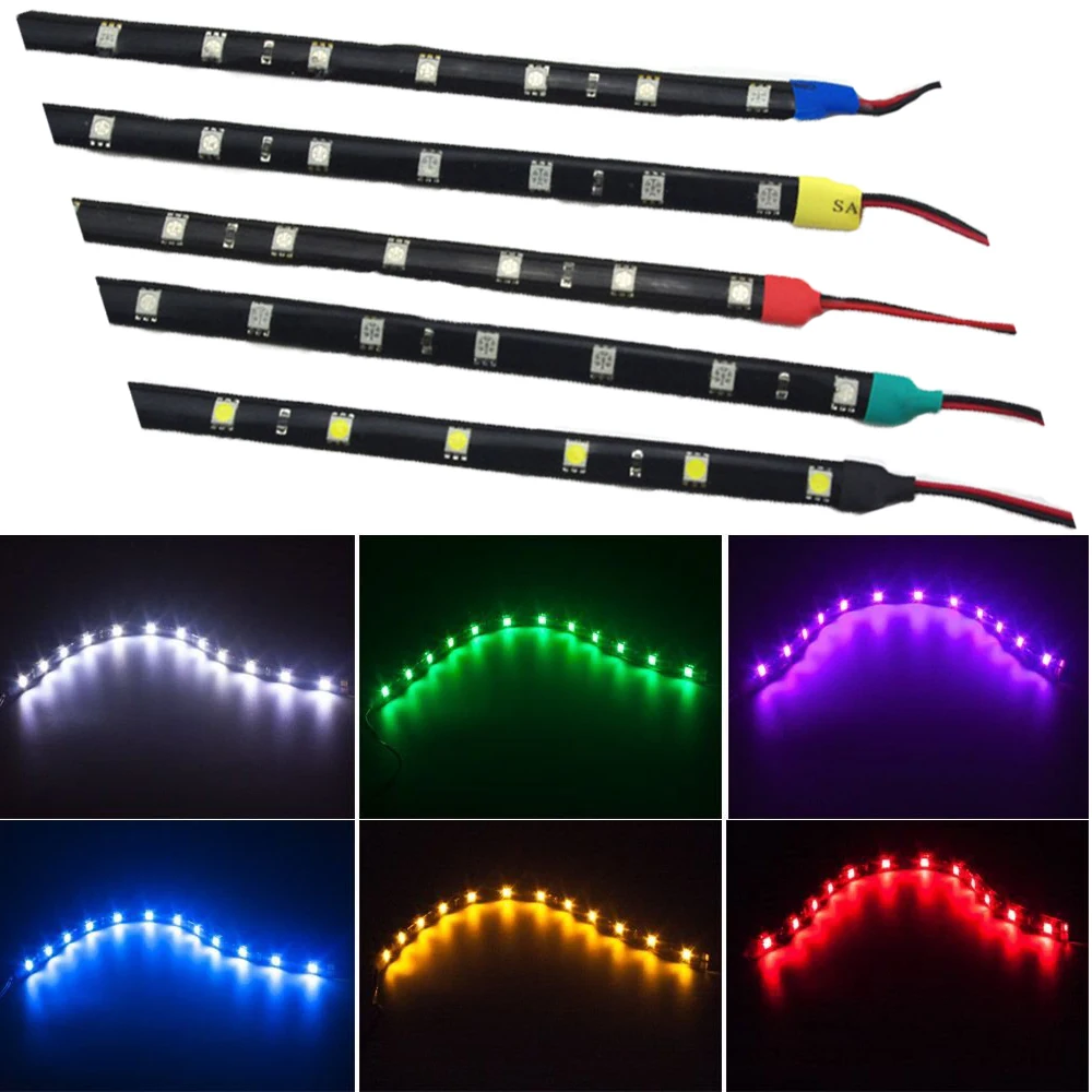 

10Pcs/lot Strip Lamps 30cm Blue/Green/Red/White Waterproof DRL Light 5050 12 SMD High Power Flexible LED Car Strips Car Styling