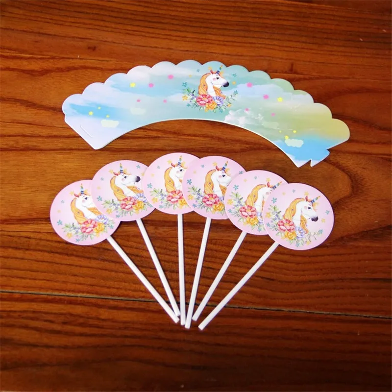 6-set Baby Happy Birthday Wedding Party Cupcake Topper &amp Wrapper Unicorn Crown Lips YXG07 | Дом и сад
