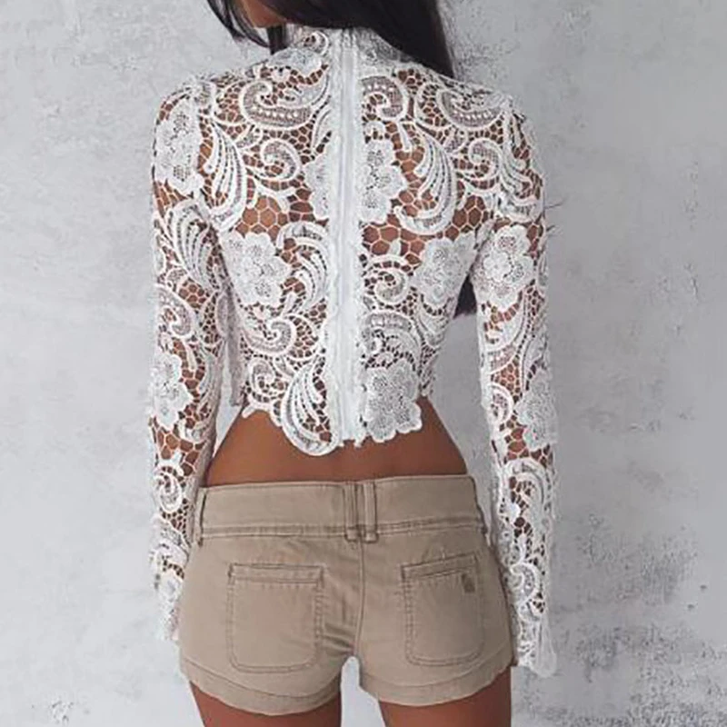 Женское кружевное свадебное платье короткий пуловер с воротником стойкой и