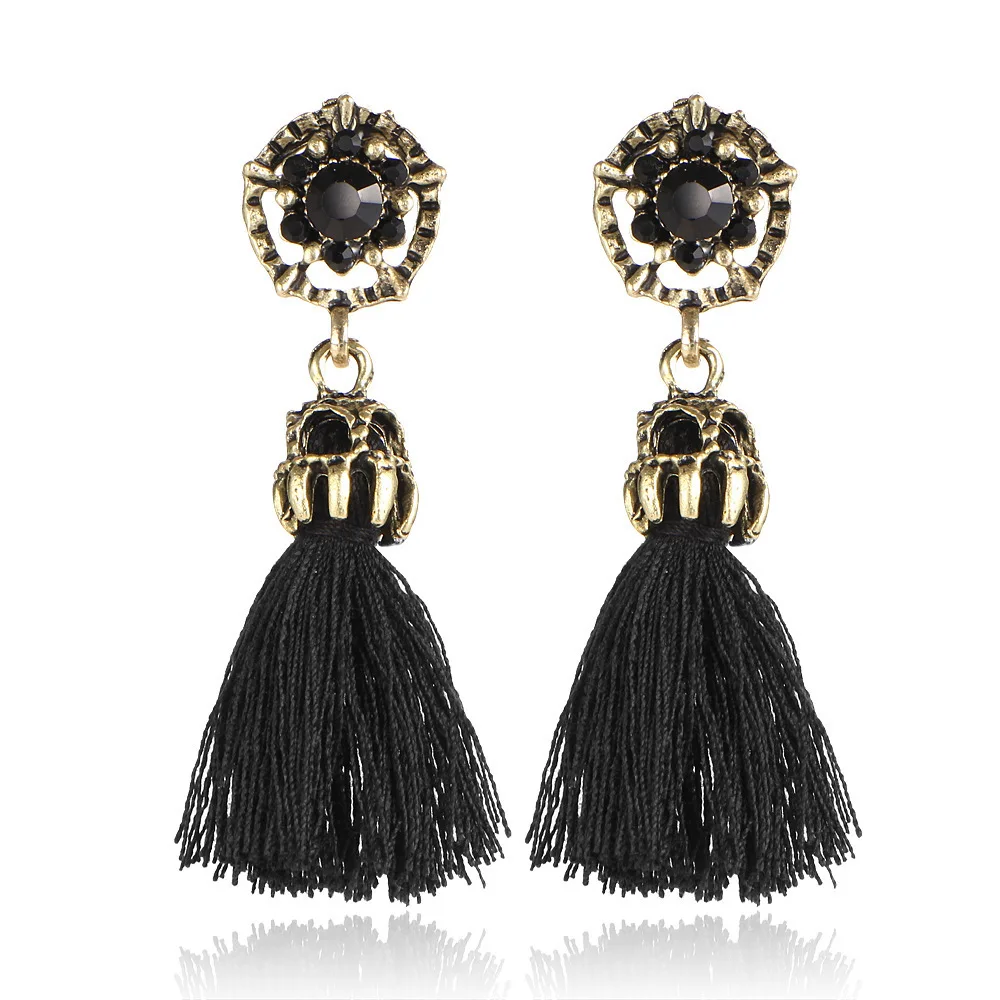 black crystal Крошечные серьги с кисточками для женщин, модные ювелирные изделия, винтажные бархатные серьги-капли с бахромой, Женские Ювелирные изделия Новинка - Окраска металла: black crystal