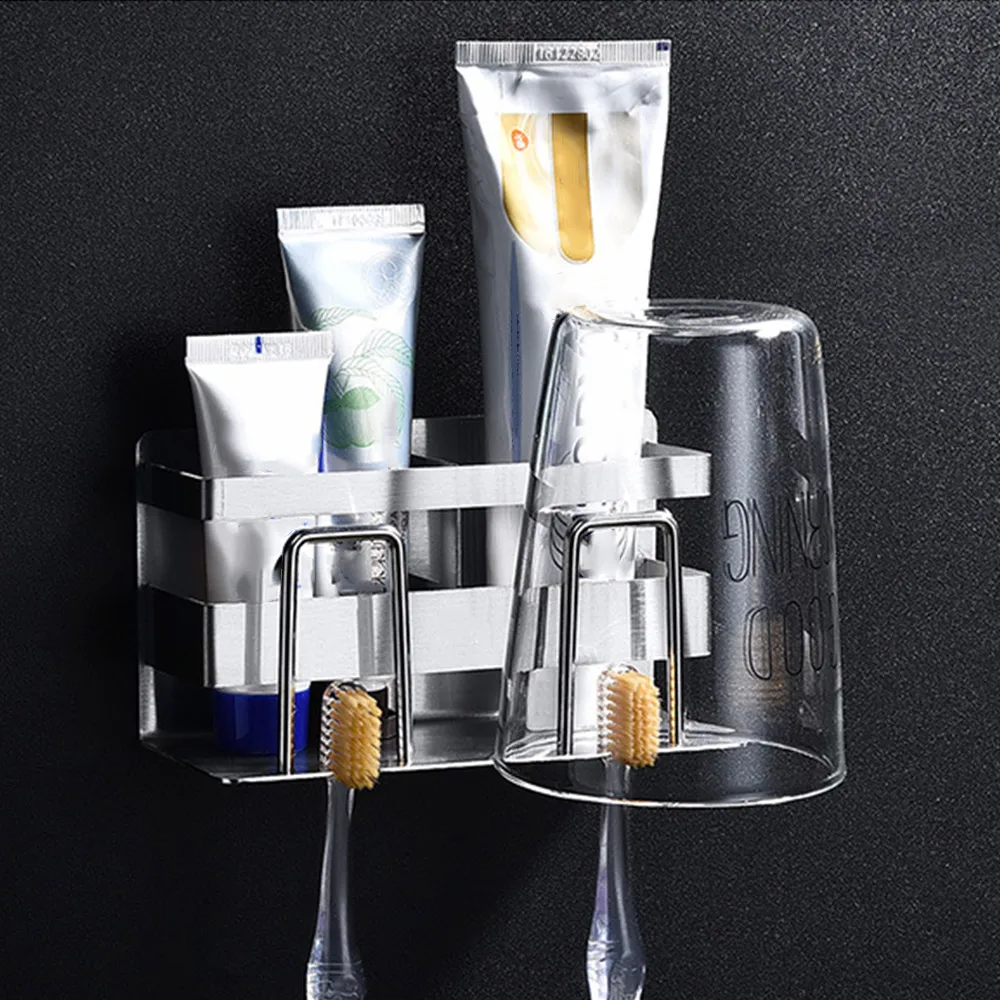 

Multifunctional toothbrush holder mouth cup holder set glue no trace free punching creative suction wall rack