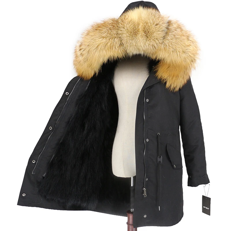 OFTBUY пальто с натуральным мехом, зимняя куртка для женщин, натуральный Лисий мех, водонепроницаемая парка, съемная верхняя одежда, Толстая теплая уличная одежда, бренд - Цвет: black black gold D
