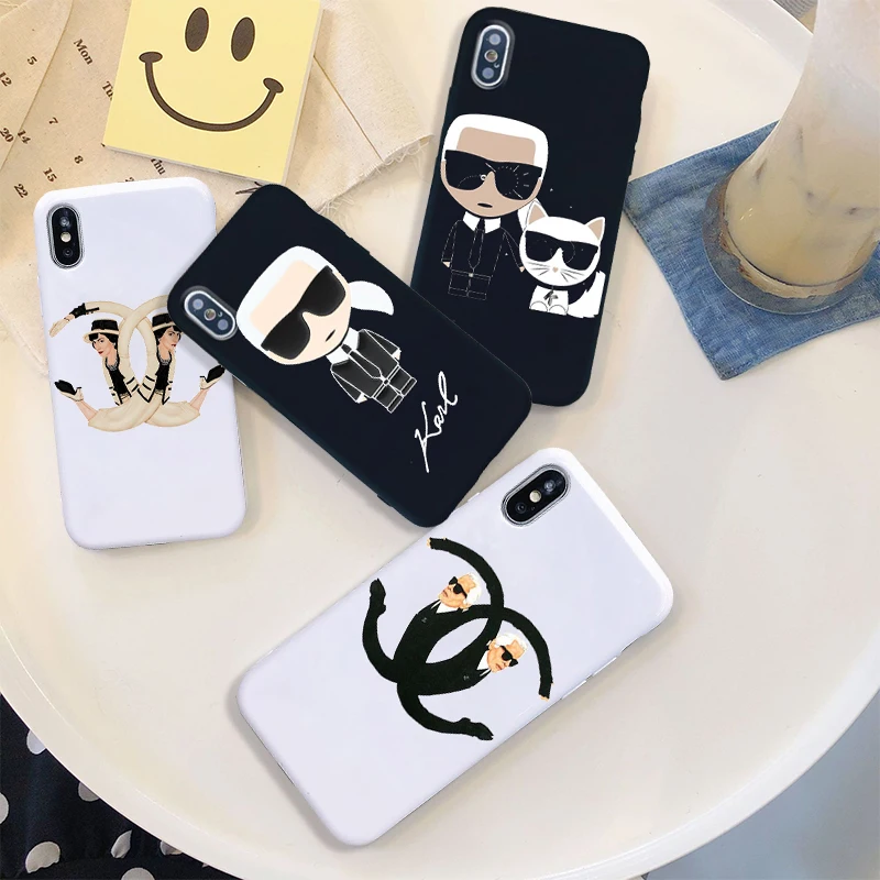 Модные Karl Lagerfeld кошка логотип мягкий силиконовый черный чехол Чехол для iPhone X XR XS