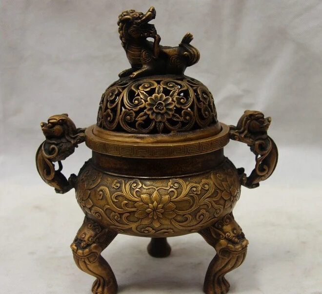 China Buddhism Bronze Copper Home Decoration Foo Dog Lion Incense Burner Censer |