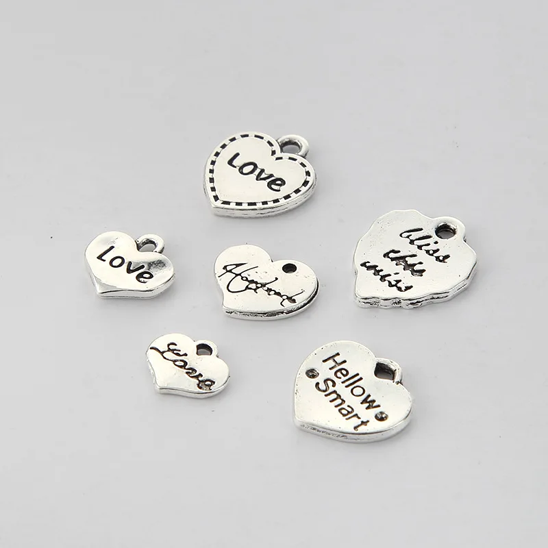 

100pcs Antique Silver Color Love Heart Shape Charm for Fashion Pendants Jewelry Diy Accessories Jewelry Making