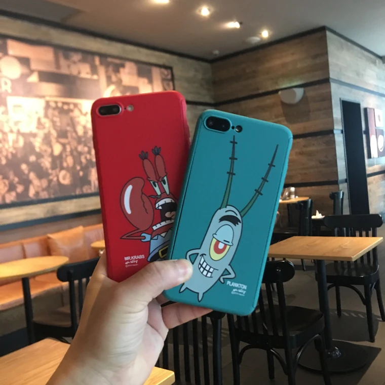 Для iphone 8 plus мультяшная Губка Боб Передняя и задняя чехол для 7 6 S 6splus Mr. Krabs