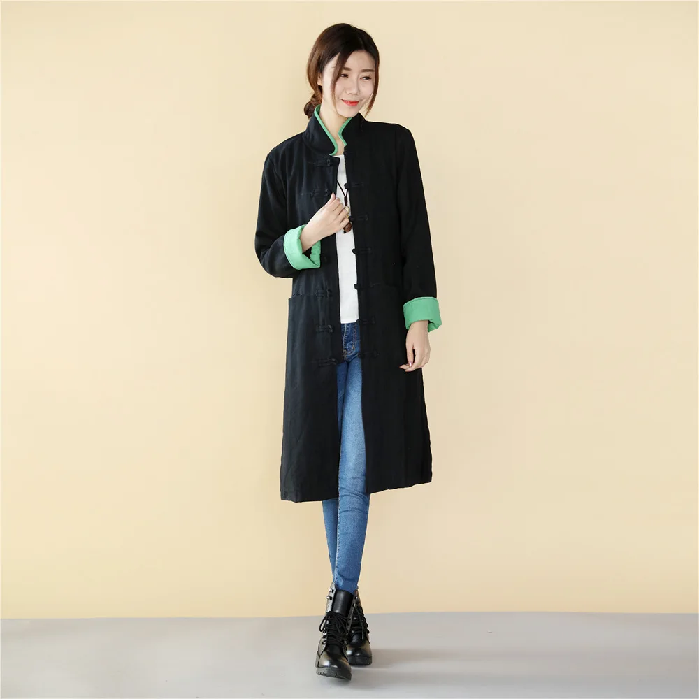 

Spring Chinese Retro style Long length Linen jacket flax cotton Comfortable fabric Clothes long gown Original Coat Robe Outwear