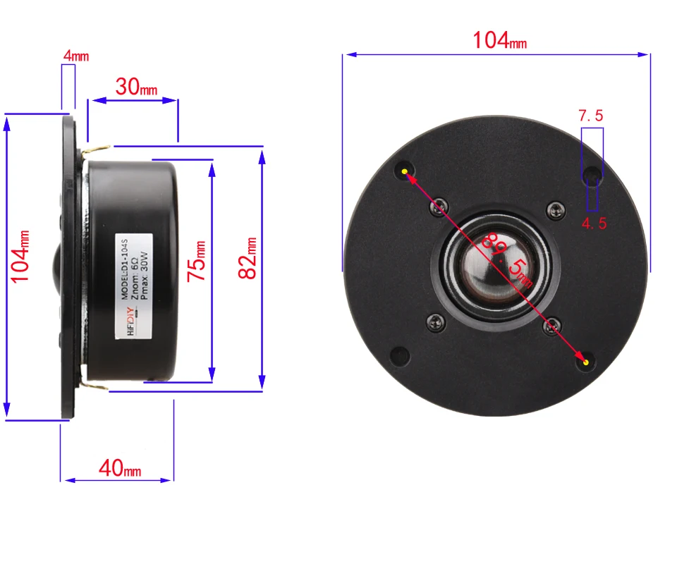 Hifidiy в прямом эфире, Hi-Fi, 4 дюйма твитер Динамик масла блока-Прозрачные шелковые Защитная пленка с закругленными краями 6OHM 30 Вт пластик 104 мм тройной громкоговоритель D1-104S