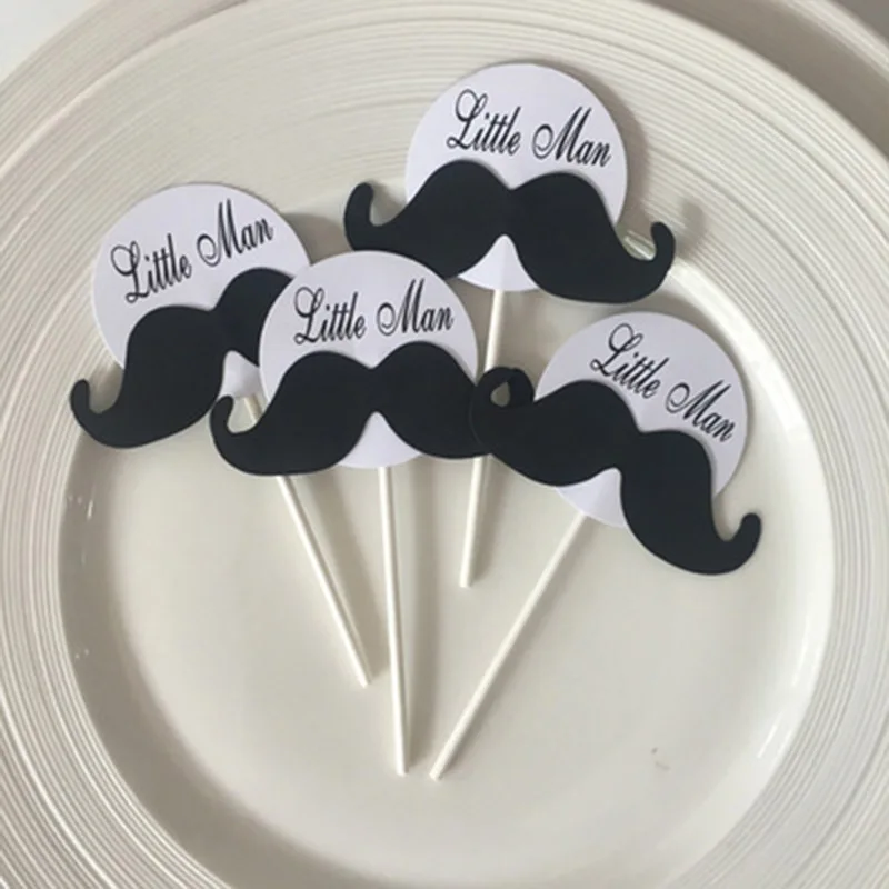 

4PCS Black White Little Man Mustache Cake Topper Round Cake Birthday Cake Topper For Boy Birthday Party Gender Reveal Decoration