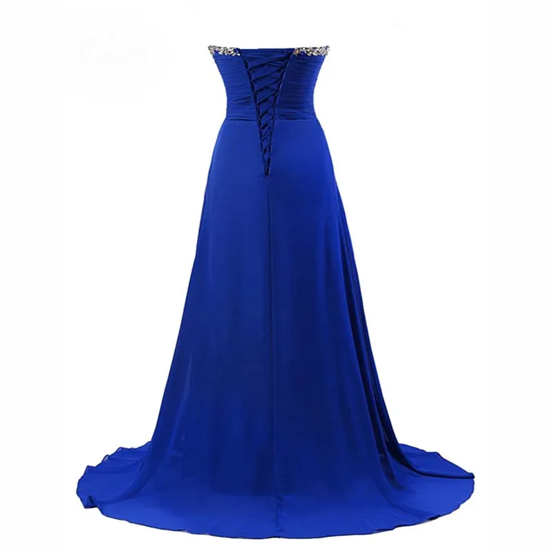 Ярко синие вечерние платья 2018 ТРАПЕЦИЕВИДНОЕ шифоновое длинное вечернее платье