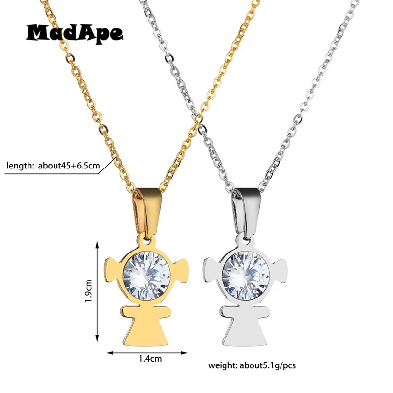 MadApe 2019 Fashion Zircon Family Pendants Necklace Stainless Steel Jewelry Girl Best Friend For Parent Mama Dad Gift | Украшения и