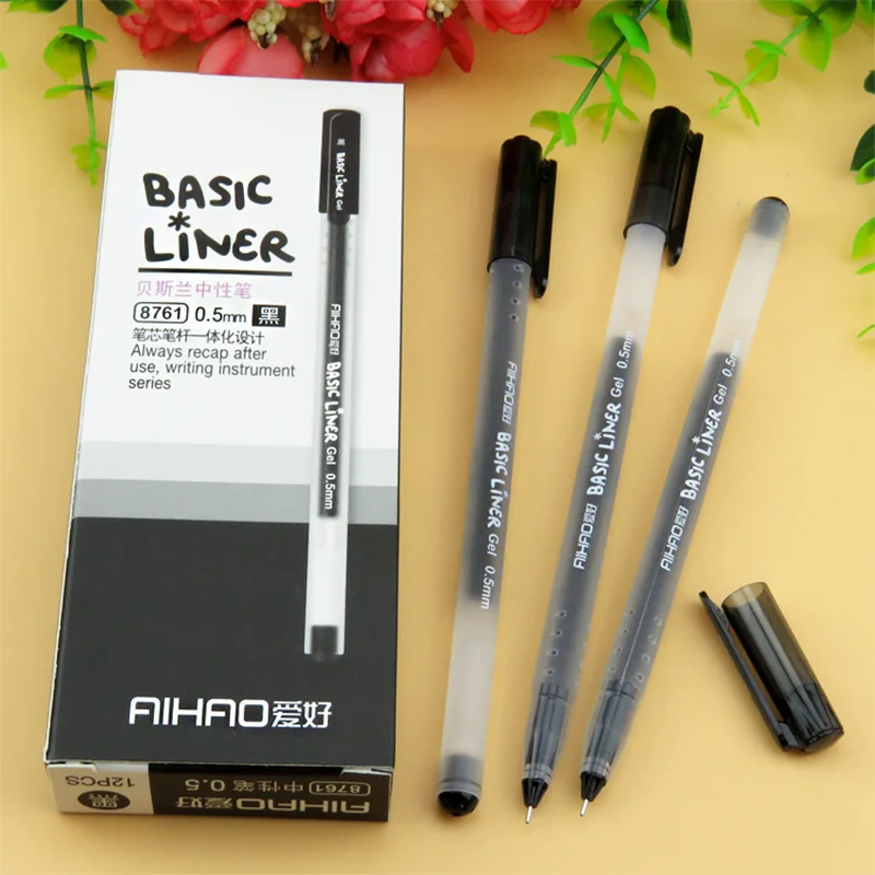 JUKUAI 12 Pcs/Lot Basic Liner Roller Ball Pen For Writing Signature 0.5MM Ballpoint 3 Color Gel Ink Pens Office Supplies 7319 | Канцтовары