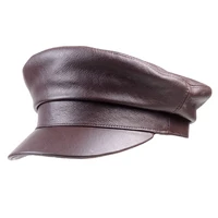 mens womens unisex real leather cowhide flat cap military beret naval hat newsboy armynavy capshats