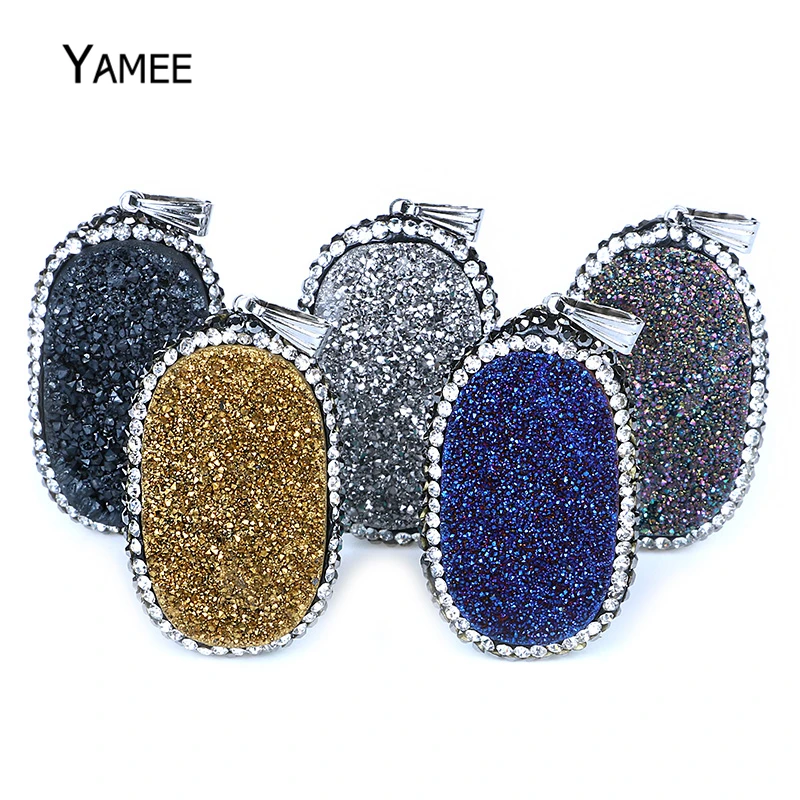 1 шт. Стразы Drusy Charm Titanium смешанный цвет драгоценный камень Друза Кварцевая