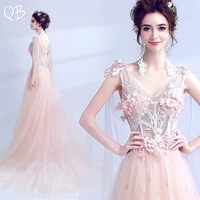 a line v neck tulle lace flowers elegant simple long formal evening dresses bride banquet party prom dress xk245