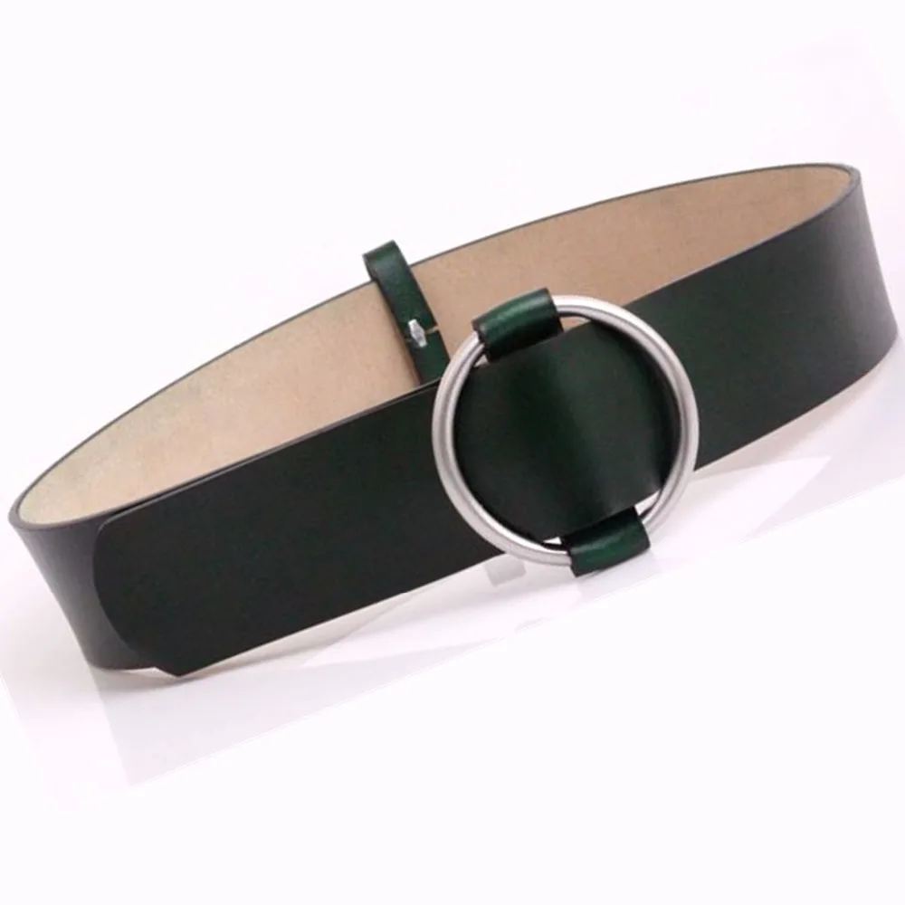 2018 belts for women leather Simple gray wide women's belt matching dress down jacket black decorative belt lady smooth buckle