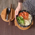 Кухонные принадлежности Японская чаша лапши быстрого приготовления Посуда столовая посуда салат керамическая миска принести деревянная Ложка деревянная палочка для еды