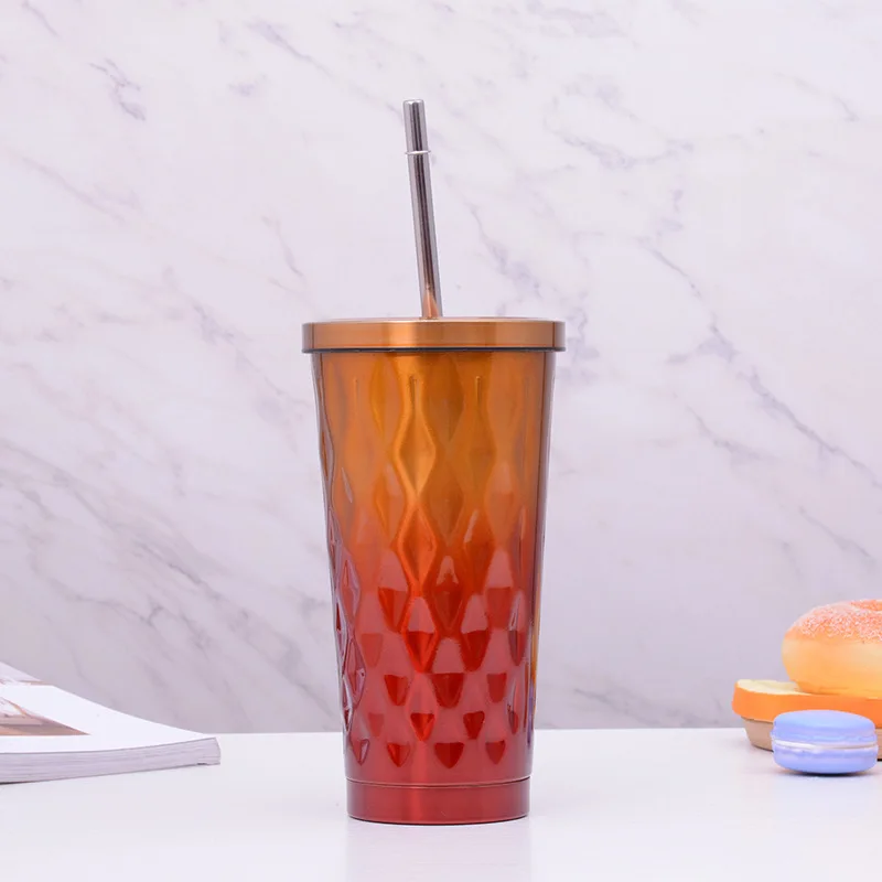 

2018 Creative Diamond Gradual Cup New double stainless steel Insulation straw cup