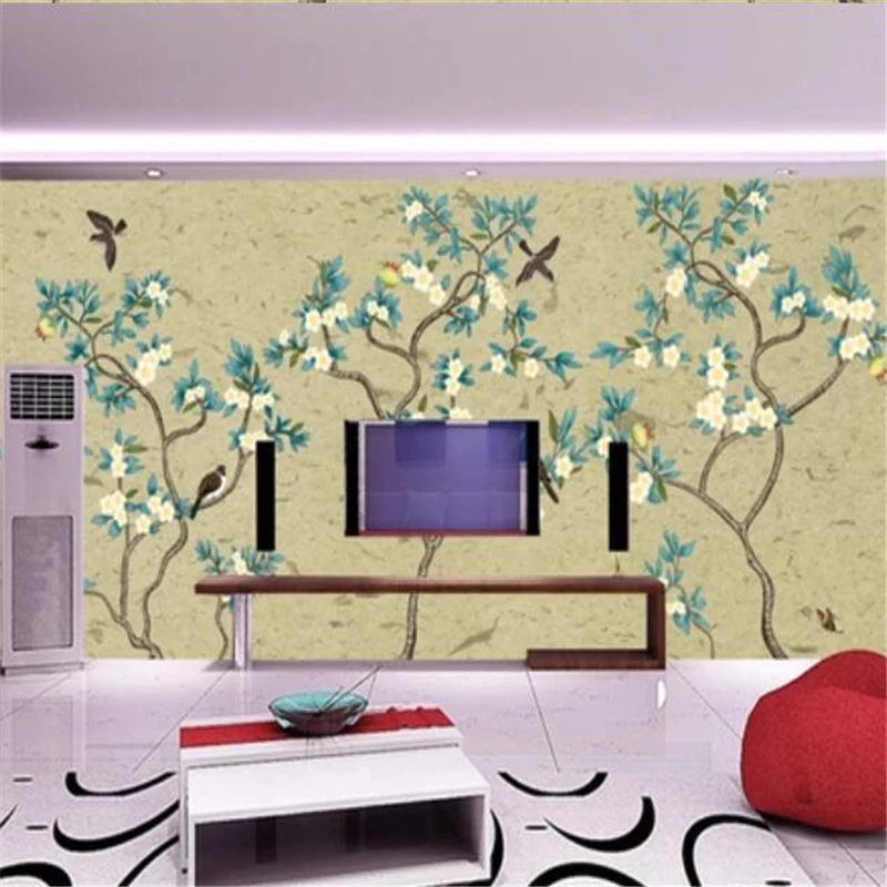 3d фотообои на заказ большой расписанный вручную китайский цветок и птица HD фон