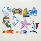 Аппликация для шитья, краб, птица, Русалка, рыба, морская звезда, ракушка, значки с животными, 1 шт.