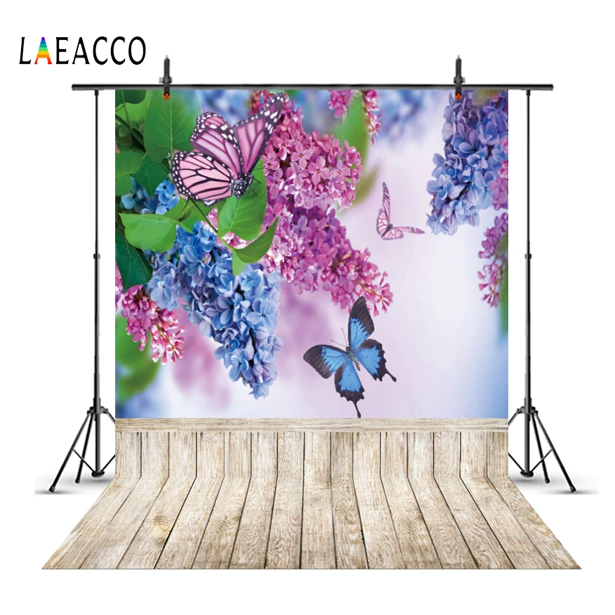 Laeacco Spring Blossom Flowers Tassel  Wooden Board Butterfly Child Portrait Backgrounds Photographic Backdrops For Photo Studio