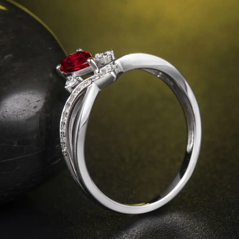 Кольцо LOVERJEWELRY WU291 с натуральным рубином и бриллиантом 4x6 мм|pear engagement ring|pear diamond