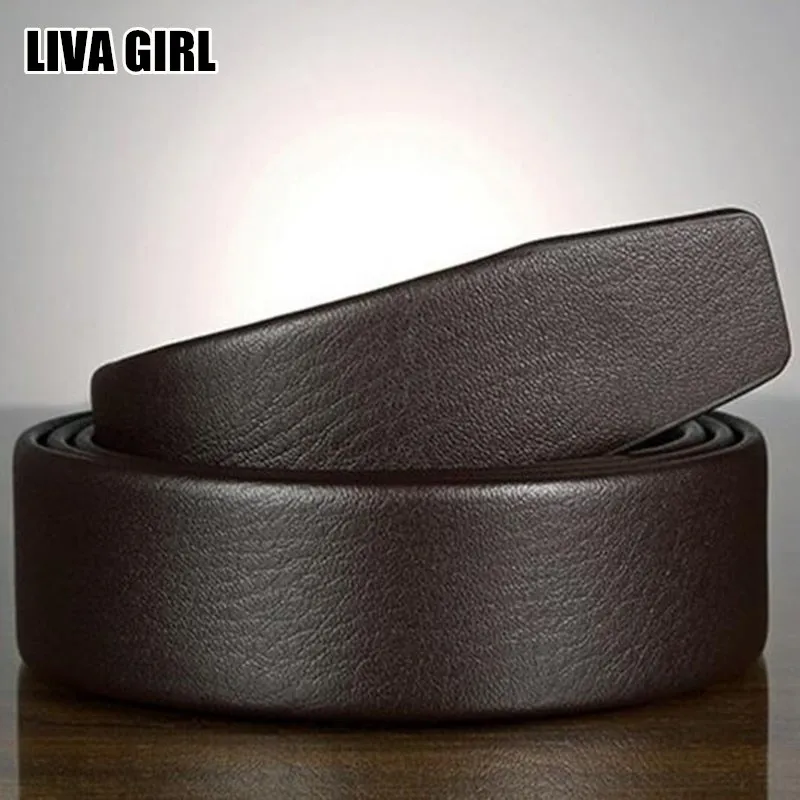 Liva Girl Business Male Solid Color Belts Men Belt Faux Leather Male Strap No Buckle Black Brown Waistband Top Quality Accessory