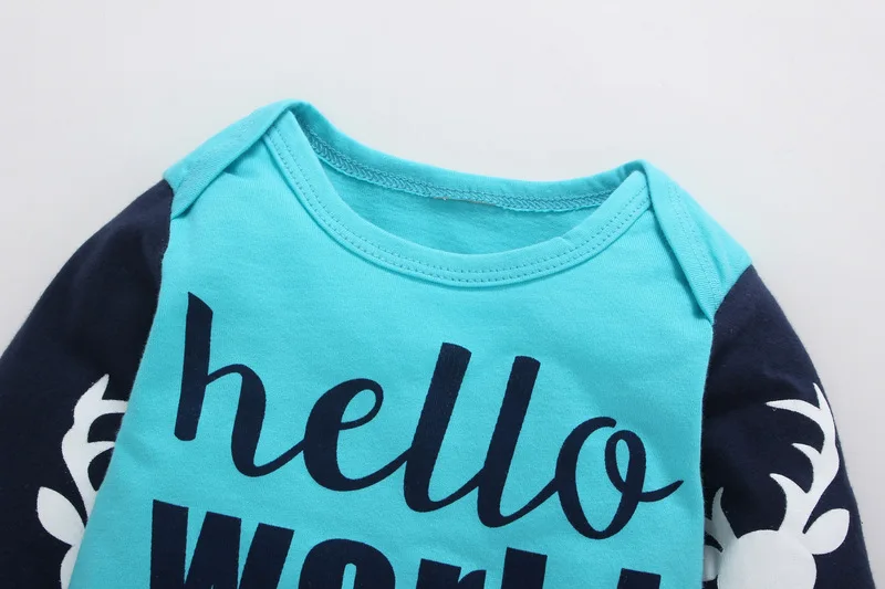 Футболка с принтом Hello world + штаны оленя шапка комплекты детской одежды для