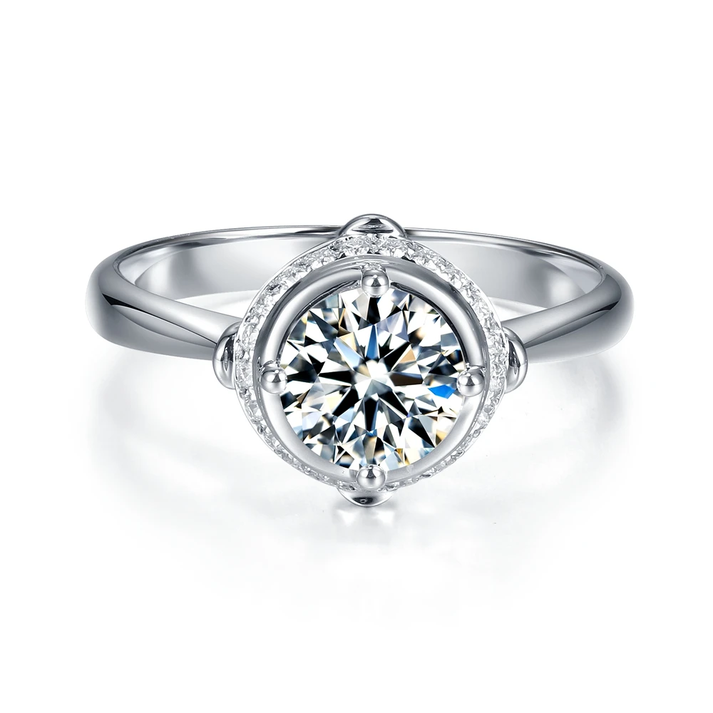 Halo 9 мм круглое 3 Ct цветное D F Moissanite кольцо Твердое 14K белое золото обручальное