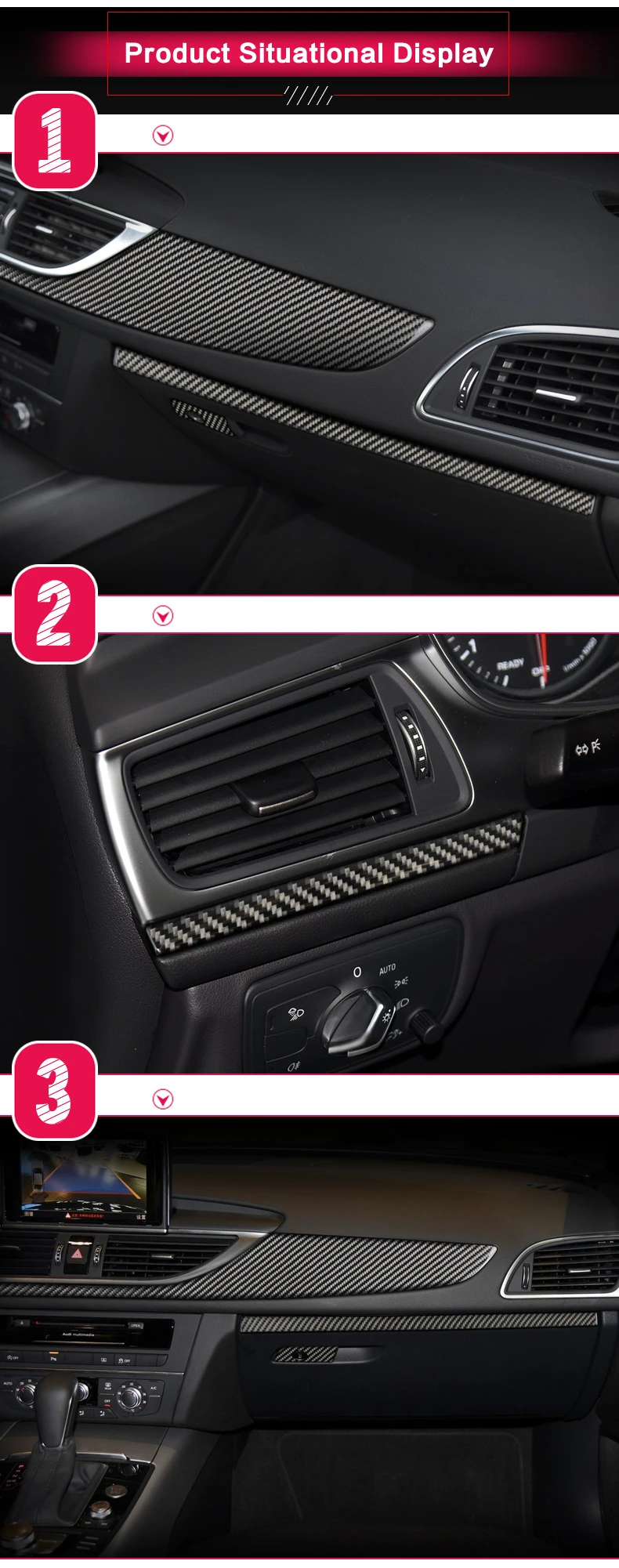 Для Audi A6 C7Accessories центральная консоль из углеродного волокна интерьерные украшения для приборной панели автомобиля полоса панель автомобиля-Стайлинг Sticker2011