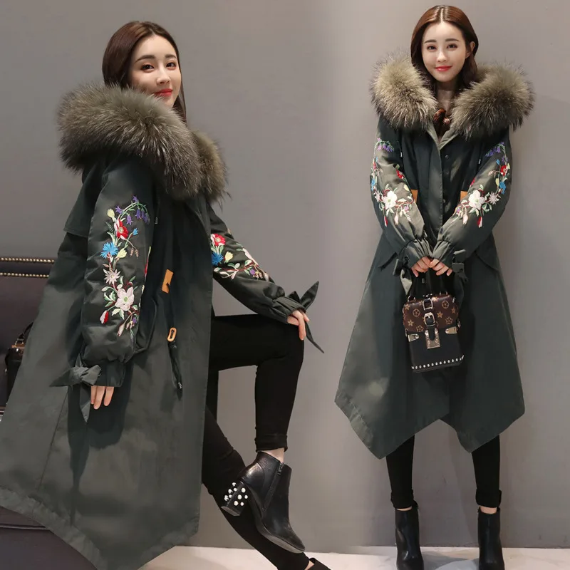 2019 верхняя одежда зимняя куртка женская винтажная парка с вышивкой Femme китайский