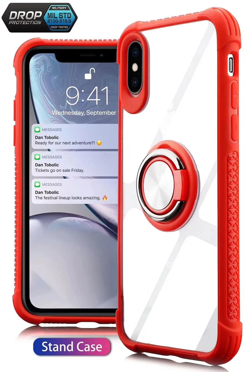 100 шт. новый держатель кольца противоударный Прозрачный чехол для iPhone X XS XR MAX 6 7 8