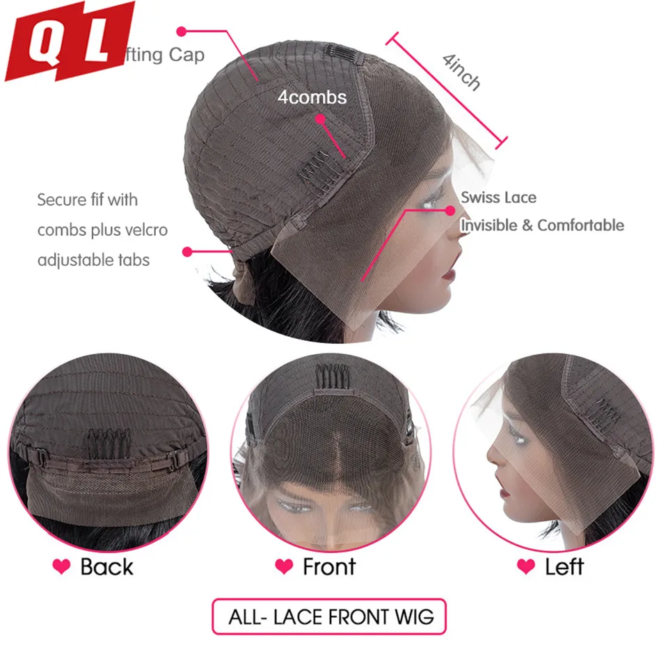 QLOVE Remy 13*4 человеческие парики для волос парик короткий боб черных женщин