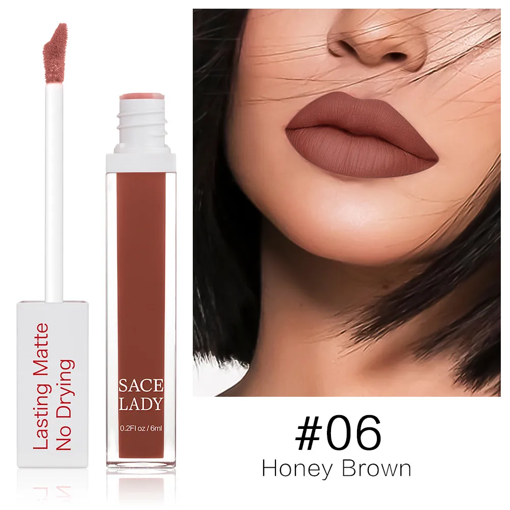06 Honey Brown SACE LADY стойкая губная помада, макияж, Матовая жидкая губная помада, не высыхающая, макияж, телесный, красный, пигмент, водостойкая, 23 Цвета, косметика - Цвет: 06 Honey Brown
