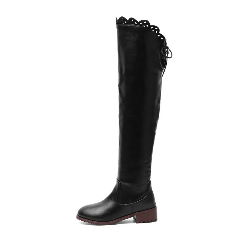 RIZABINA Sexy Casual Women Retro Over Knee Boots 2020 Hot Sale Round Toe Cross Strap Zipper Ling Shoes Size 34-48 | Обувь