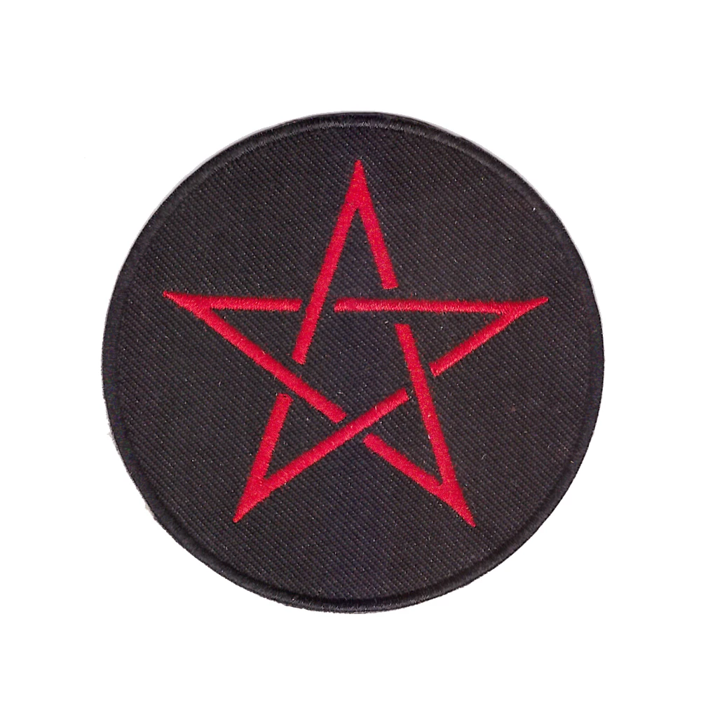 

RED PENTAGRAM EMBROIDERED PATCH Wicca Witchcraft DEVIL IRON-ON BLACK RED SATANIC