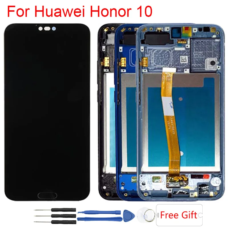 Дисплей с отпечатком пальца для Huawei Honor 10, ЖК-дисплей, рамка, сенсорный экран, сборка, дисплей на Honor 10, COL-L29, ЖК-дисплей