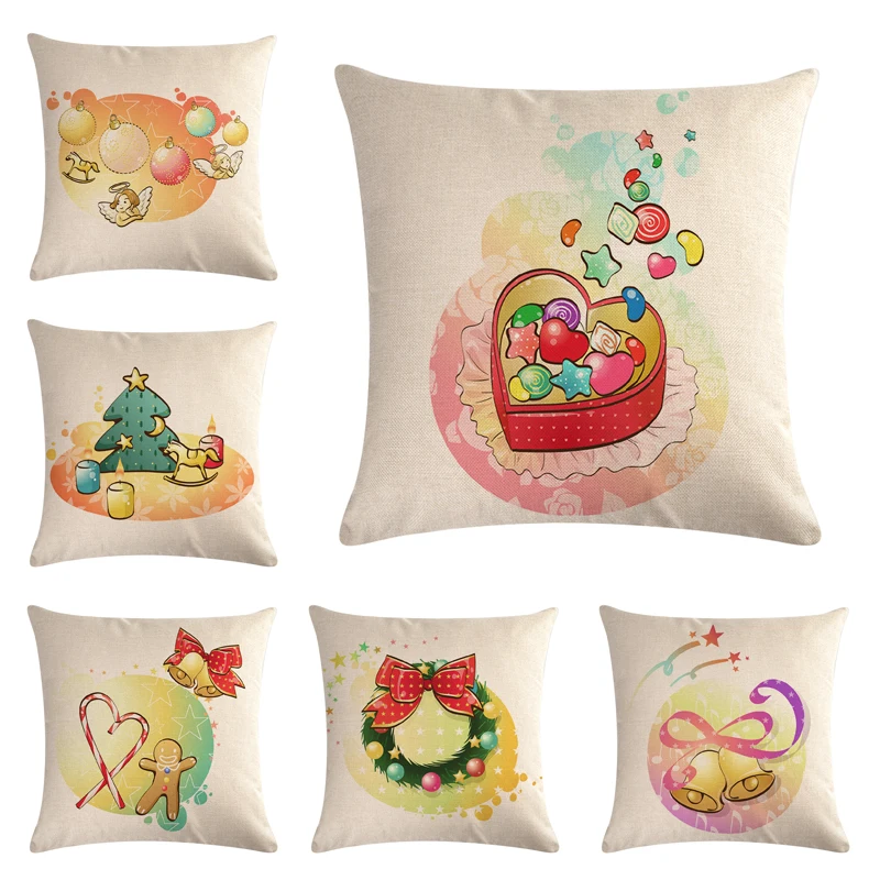 

Christmas Cartion Gift Print Cushion Covers 45*45cm Tulip Design Gifts Home Bedroom Couch Decoration Pillowcase