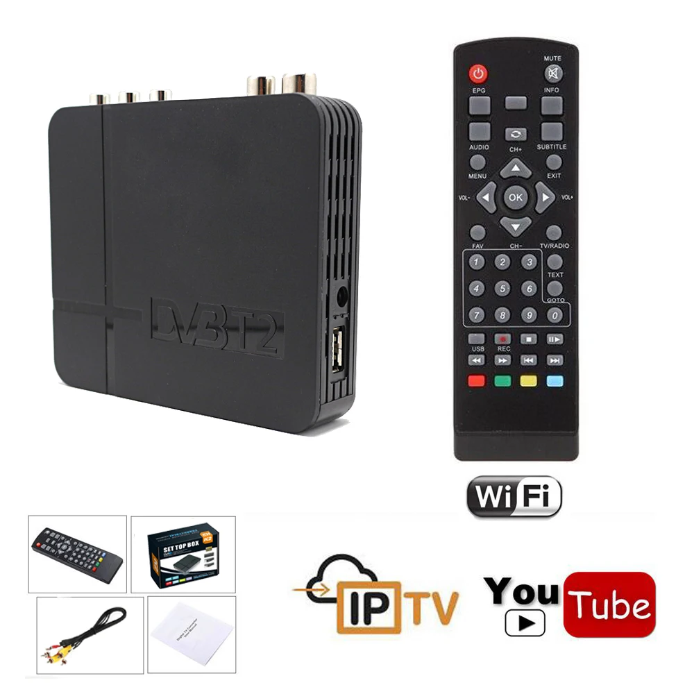 Koqit DVB-T2 H.264 наземный преобразователь цифровой ТВ-приставка медиаплеер телеприставка MPEG-4-тюнер ТВ антенна Приемник wifi Youtube