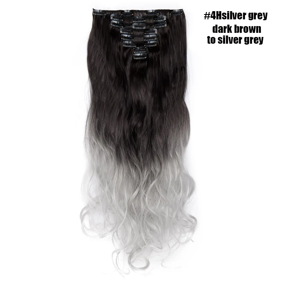 4Hsilver grey SNOILITE 2" 8 шт./компл. длинные волнистые натуральные заколки для наращивания волос высокотемпературный волоконный шиньон синтетические 18 клипов в прическе - Цвет: 4Hsilver grey