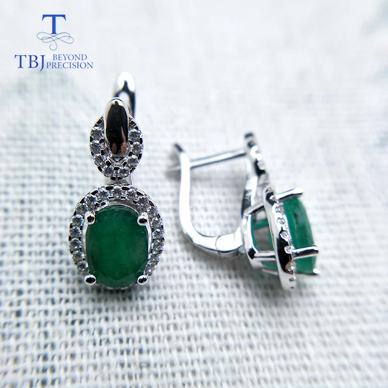 TBJ натуральный 2.7ct зеленый Замбия изумруд застежка серьги из стерлингового