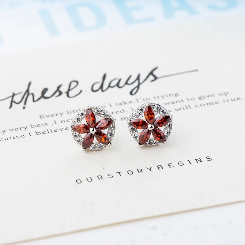 Серьги из стерлингового серебра оптовая продажа красные циркониевые серьги с