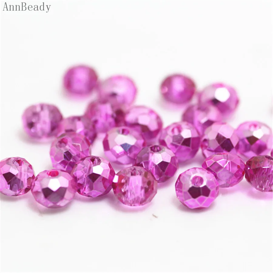 new pink AnnBeady, одноцветные красные, серебристые, 4x6 мм, 50 шт., австрийские граненые стеклянные бусины Rondelle, бусины для изготовления ювелирных изделий - Цвет: new pink